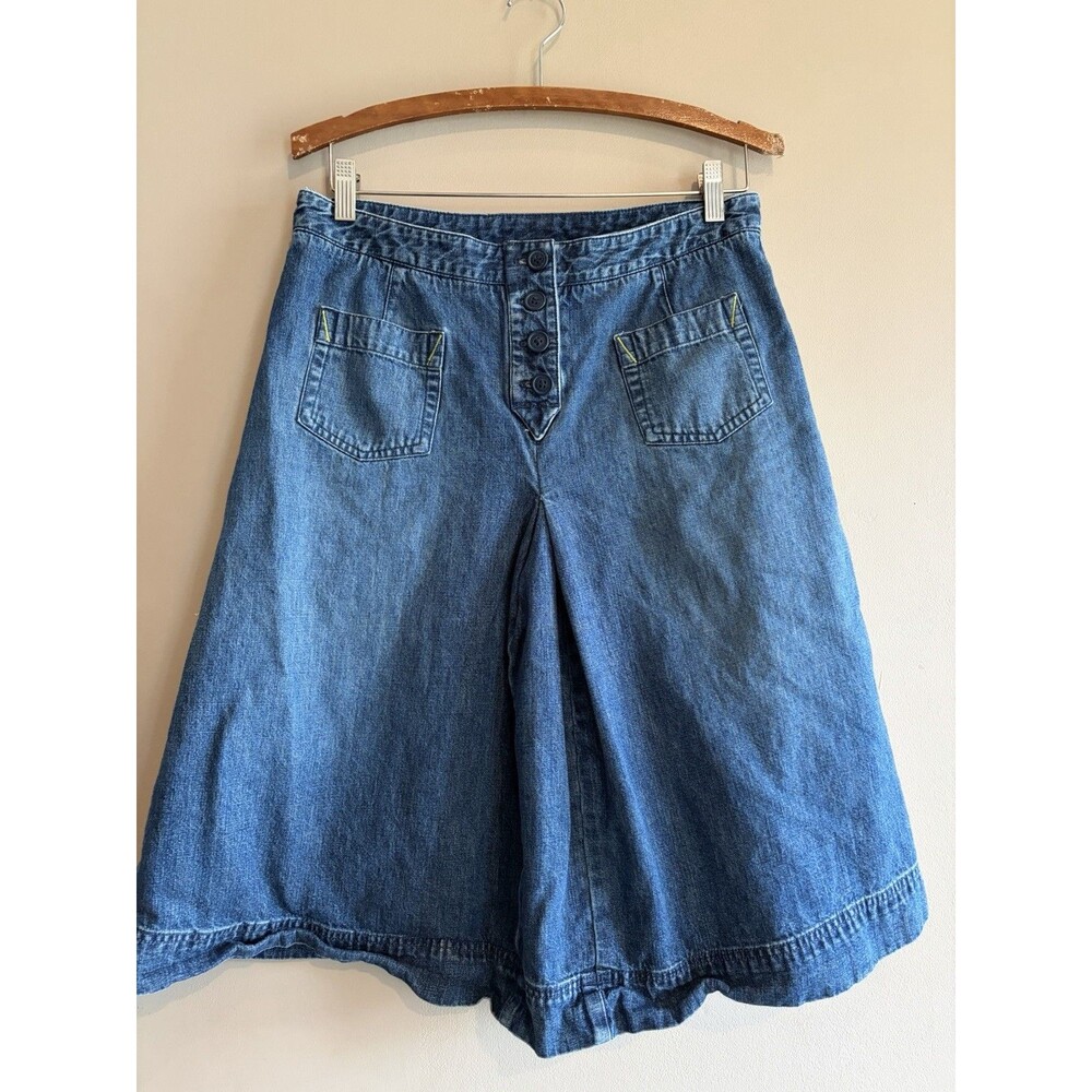 Vintage 90s Liz Claiborne‎ Cotton Denim Skirt Blue Button Pleated Front Size 10